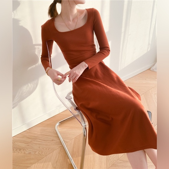 🍁Orange Red Slim Fit Long Sweater Dress🍁 - Picture 5 of 8